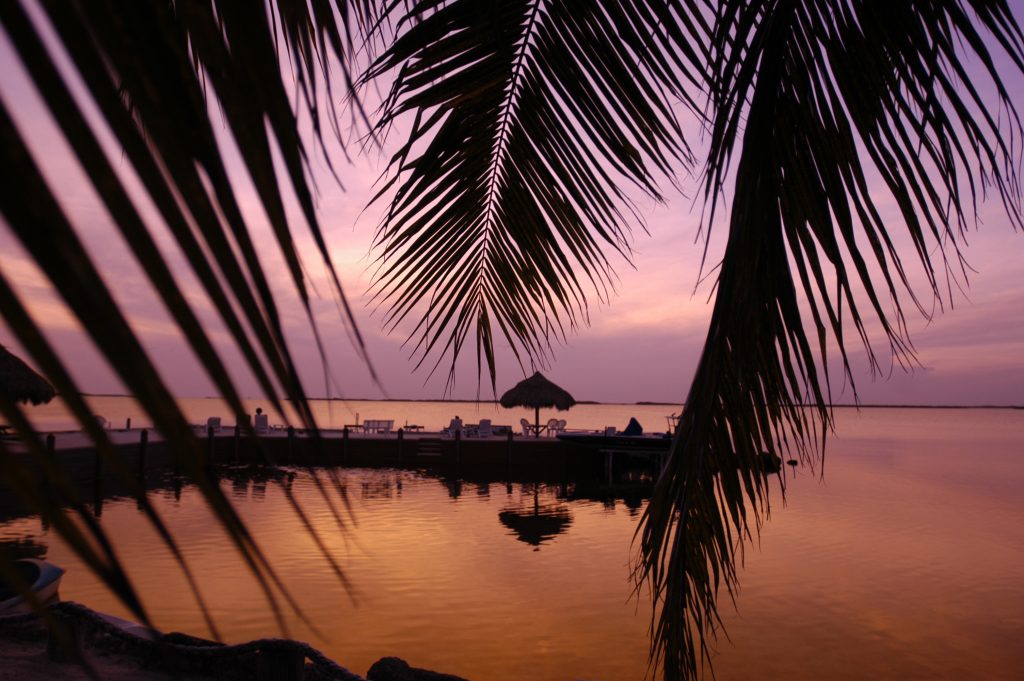 Sunset in Key Largo, Florida Keys, paints a pretty picture at the Kona Kai Resort. Photo by Bob Krist/Florida Keys News Bureau